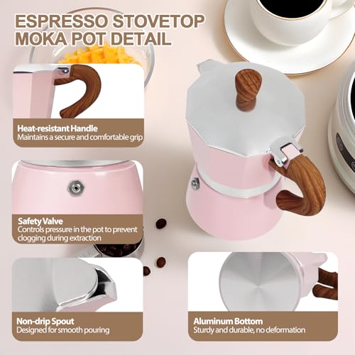 Image of Aluminum 6 Cup 300ml Moka Pot Express Coffee Maker Stovetop Espresso Colorful Coffeemaker Italian Classic Style Brewing Greca Cafe Mocha Machine for Cafeteras Lover Camping Travel and Home Use 10oz