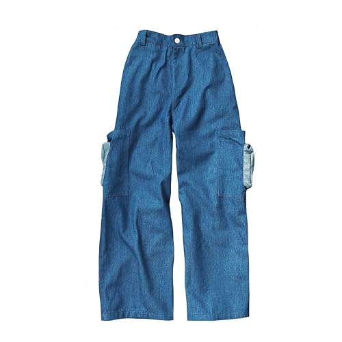 Unisex Wide Leg Jeans High Waisted Denim Pant swith Stretchable Waistband, Box Pocket Style