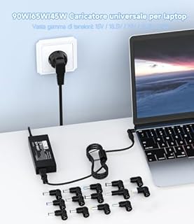 shefor 90W Alimentatore Universale Notebook Caricatore PC Portatile per HP Asus Lenovo Dell Acer Samsung Sony Fujitsu Gateway Notebook Ultrabook Chromebook 15 Connettori