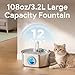 Cat Water Fountain Stainless Steel: 108oz/3.2L Cat Fountain for Drinking - Pet Water Fountain Inside - Automatic Dog Watering Dispenser Bowl - Pet Feeding & Watering Supplies - Water Level Window