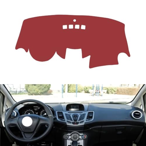 Leather Dash Board Cover mat Compatible with Ford Fiesta (No Navigation) 2006-2014，Anti-Slip,Sun Protection Dashboard Cover-red