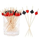 100pcs Poker Toothpicks For Food Cocktail Toothpicks For Drinks Casino Party Favors Cocktail Sticks Decorative Toothpicks For Appetizers Bamboo Cocktail Picks For Las Vegas Night Decorations