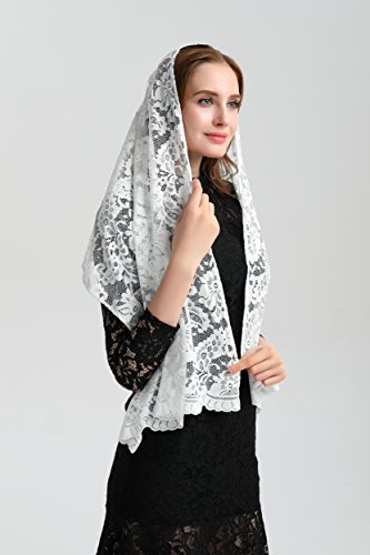 Leimandy Rectangular Veil for Women White Mantilla Veil Catholic Church Veils Orthodox Veil V25 (Ivory) - Thumbnail 3