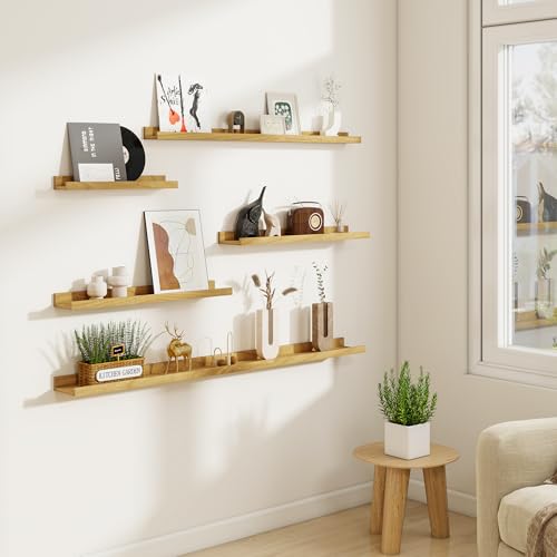 Acovy Floating Shelves for Wall Set of 6, 36 inch Picture Ledge Shelf Decor Storage, Wall Mounted Shelves for Living Room Bedroom Decor Books Photo Frames,Oak - Thumbnail 2