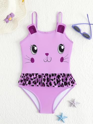 One Piece Swimwear for Kids Girls Cute Kitty Spaghetti Straps Ruffles Bathing Suits Beachwear3
