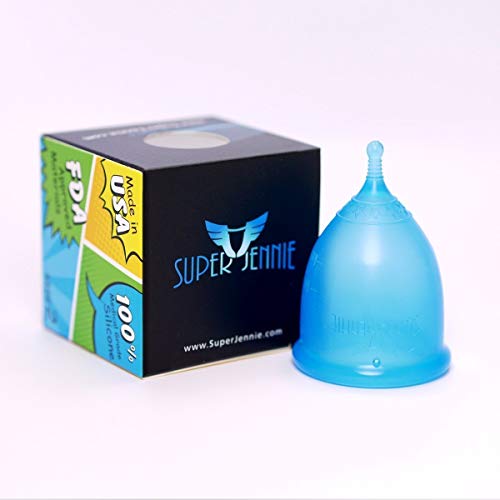SJ Menstrual Cup - High Capacity - A Life Saver for Heavy Flow Users - Top Quality - Soft, Flexible - Made in USA - Small Blue