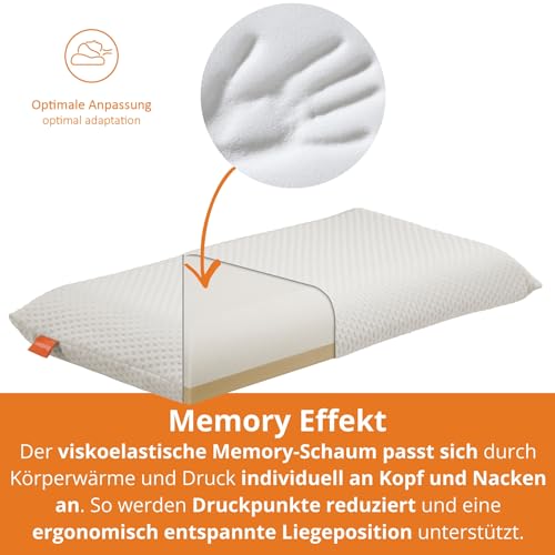 sleepling orthopädisches Nackenstützkissen 35x70 cm, Kissen gegen Nackenschmerzen, Seitenschläferkissen mit Bezug 35 x 70 cm, ergonomisches Kopfkissen, Memory Foam, höhenverstellbares Nackenkissen