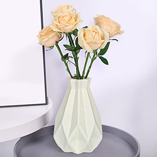 White Plastic Vase For Flowers Unbreakable ,Ceramic Look Decor Vase Geometric Style Accent Vases For Home Decor, Living Room, Table, Home, Office Decor #TOP7
