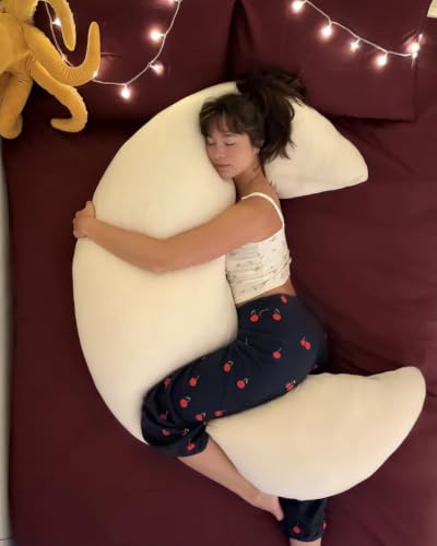 Moon Sleep Moon Spoon Body Pillow for Side Sleepers Adjustable Full Body Cuddle Pillow with Removable Washable Eucalyptus-Derived Cover Soft Breathable Support Pillow for Bed (Champngae)