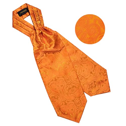 Image of DiBanGu Mens Silk Ascot Ties Paisley Jacquard Woven Cravat and Pocket Square Cufflinks with Lapel Pin for Business Wedding