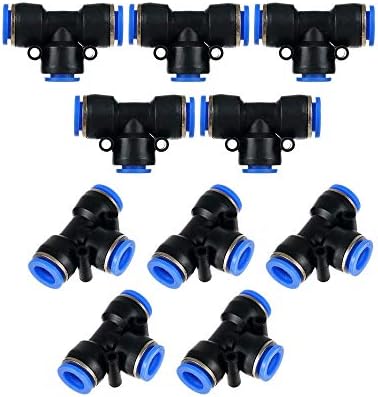 Yoebor Push to Connect Tee 8mm x 8mm x 8mm OD PTC Air Hose T-fitting 10pcs