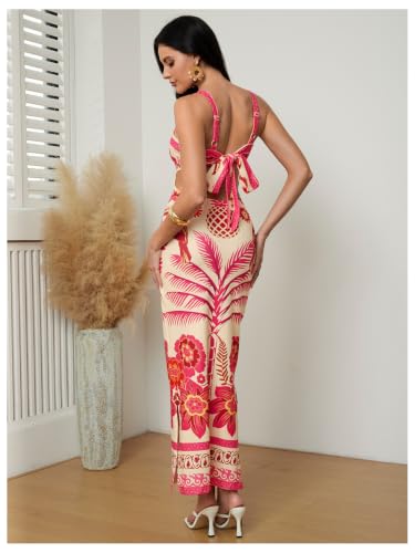 Image of Floerns Women's Tropical Bow Tie Back Long Dress Sleeveless Maxi Dress