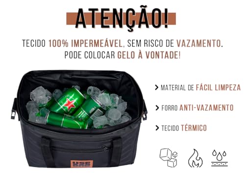 Kit Caixa Térmica e Bolsa de Vinho Cooler Wine Impermeável Sacola de Bebida Couro Alça Transversal