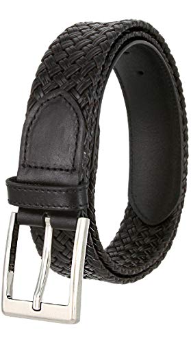 BL035 Brushed Plated Buckle Cross-weaved Genuine Leather Dress Belt 1 3/8"4