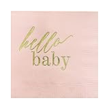 Paper Frenzy Hello Baby Cocktail Beverage Napkins - Boy Girl or Gender Neutral - 25 pack, Pink