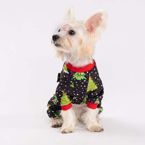 Image of Fitwarm Christmas Tree Dog Pajamas, Christmas Clothes for Small Dogs Boy Girl, Holiday Pet Outfit, Black, Red, Green, Yellow, XXL
