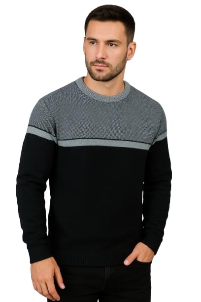 Suéter Masculino Slim em Lã, Gola Redonda, Casual, Para Inverno e...