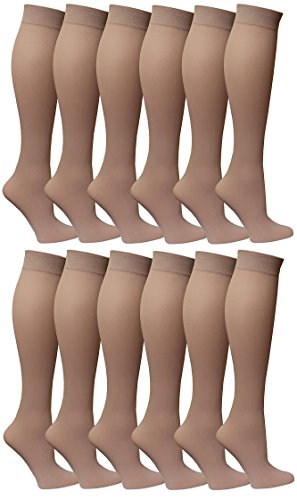Image of Winterlace Women's Trouser Socks, Opaque Stretchy Nylon Knee High, Many Colors, 6 or 12 Pairs