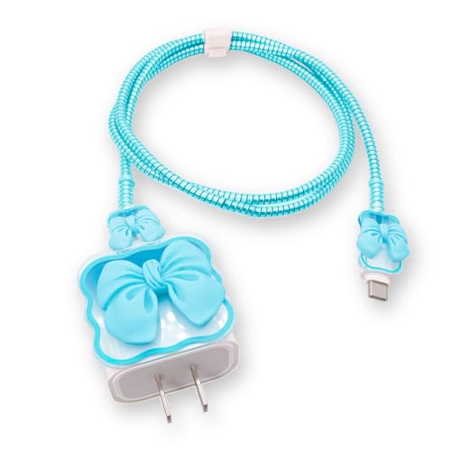 Organizador de cables iPhone corazón azul ideal para mantener tu escritorio ordenado y protegido