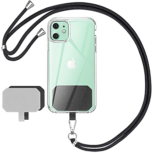 AROYI 2 Pièces correctifs de et Tour de Cou Téléphone, Universelle Lanière de Téléphone Portable, Universelle de Collier de Longe compatibles avec Plupart des Smartphones - Noir