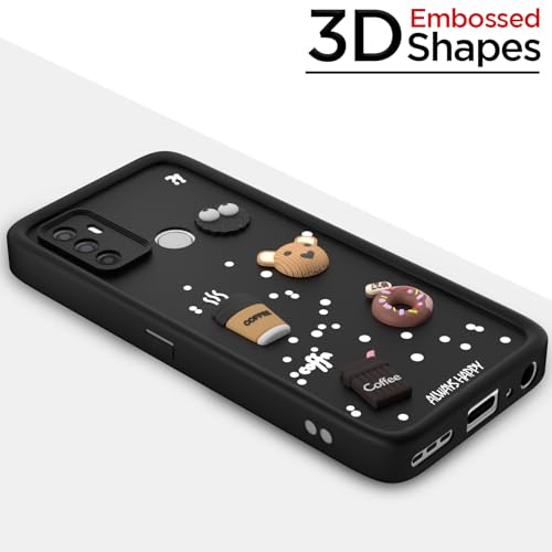 Image of Pikkme Back Cover for Oppo A53 | Cute Fun Cartoon 3D Bear Silicone Full Body Protection Bumper Case (Black)
