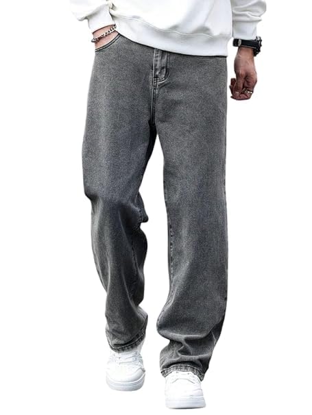 Image of Men Loose Fit Mid Rise Grey Jeans | Ankle-Length Trendy Denim for Smart-Casual Wear | Comfortable Everyday Jeans for Men | Modern Stylish Casual Outfit