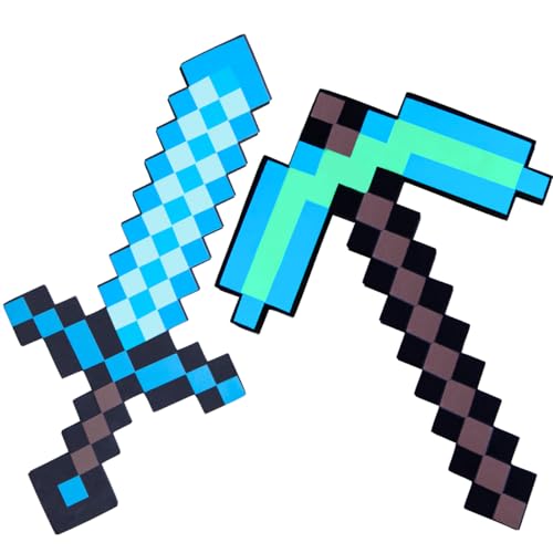 Pickaxe and Sword Toys, Kids Game Role-Play Accessory Sword and Pickaxe Combo Axe Shovel Game Sword Pick Foam Weapon Action Figure Accessory for Video Game Fans Kids Halloween Christmas (2 Pack)