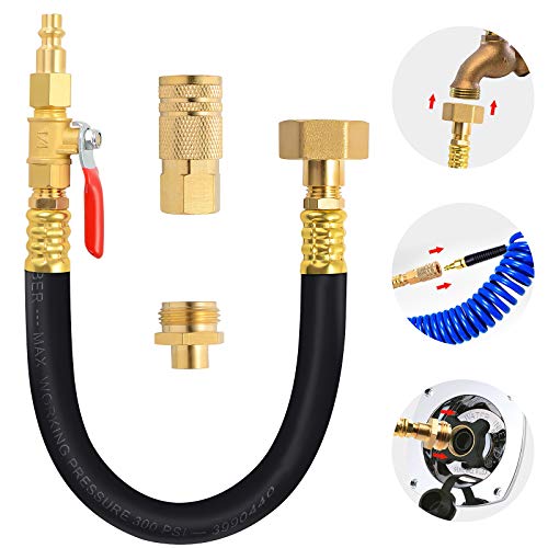 RV Winterizing Kit Winterize Sprinkler System Blowout Adapter with Shut Off Valve, Lead-Free Brass air Compressor Quick-Connect Plug to Female Garden Hose Faucet 12 Inch Outdoor Faucet Extender