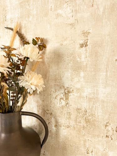 Newroom Tapete Beige Vliestapete Putz - Betonoptik Modern Creme Gold Beton...