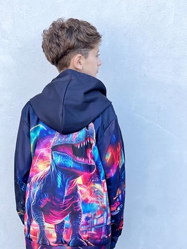 Idgreatim Moletom com capuz gráfico 3D para meninos e meninas 6-14T com bolsos, Dinossauro, 8-10 Ano