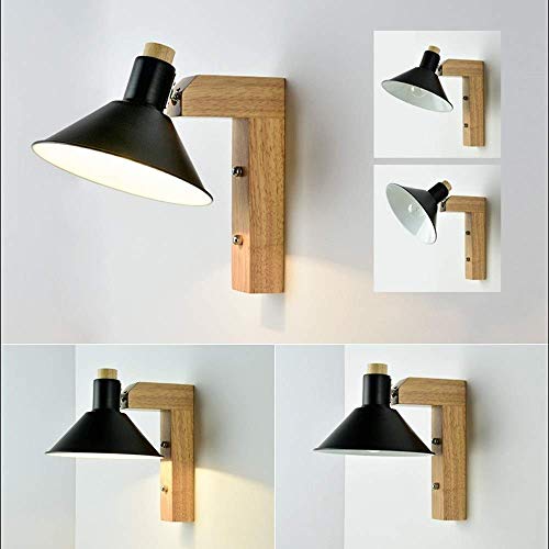 Lámpara LED de pared interior E27 estilo nórdico industrial loft con base madera para hogar 5