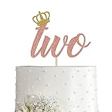 Princess 2nd Birthday Cake Topper Rose Gold Glitter Girl 2 Years Birthday Party Supplies, Decorations