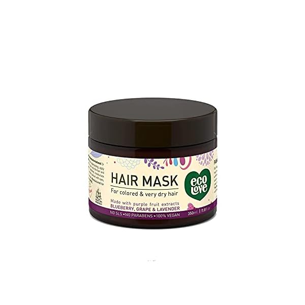ecoLove-Deep-Conditioning-Hair-Mask-for-Dry-Damaged-Hair-Color-Treated-Hair-with-Organic-Blueberry-Grape-Lavender-Vegan-Cruelty-Free-Hair-Treatment-Mask-118fl-Oz-350ml ecoLove Hair Mask for Dry Damaged Hair, Natural Hair Mask Deep Conditioning,Hair Mask for Color Treated Hair, No SLS or Parabens – with Natural Lavender Extract -Vegan and Cruelty-Free. 11.8 oz