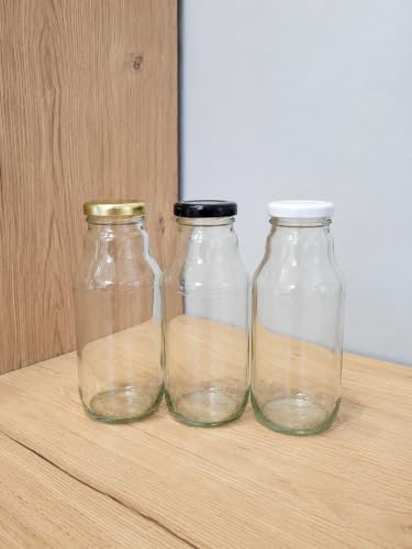 made in home – 50 x szklana butelka 330 ml z zakręcaną pokrywką, biała TO43 – pusta butelka na sok 0,33 l – szklana bute