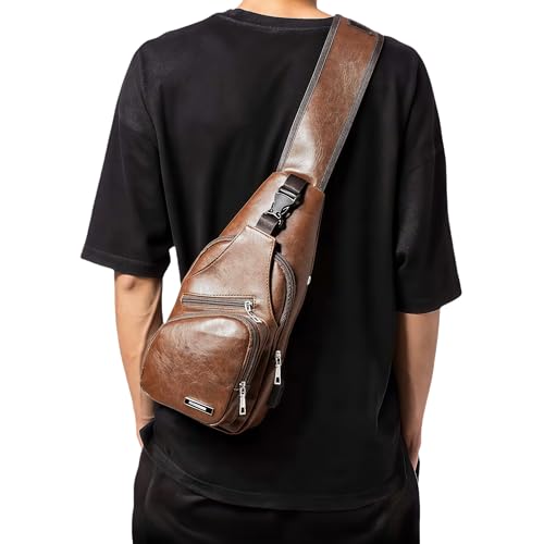 Fashion Sling Bag for Men Women, Men's Bag Shoulder Backpack Chest Bags, Super Large Capacity Crossbody Daypack with Earphone Hole for Hiking Camping Outdoor Trip Sports (Khaki)3