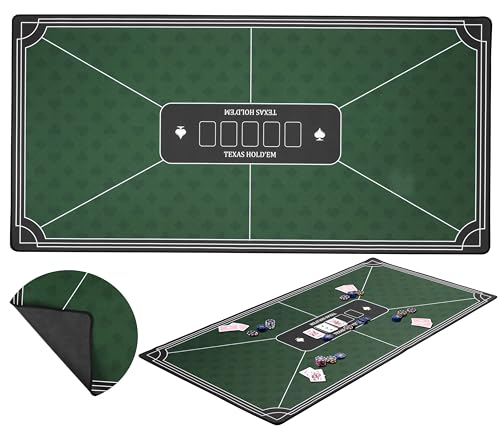 Engelhart Pokermatte 120x60 cm Grün Poker Matte mit Rutschfester Gummiunterseite 3 mm dick Casino Spielmatte für Poker Texas Holdem Blackjack & Kartenspiele - 320992