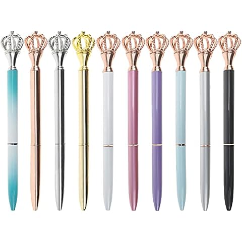 Oddmoal 10 Pack Crown Top Pens, Bling Crystal Fancy Metal Ballpoint Pens with 1.0 mm Black Ink, Signature Writing Pen for Office School Wedding Gift Cover