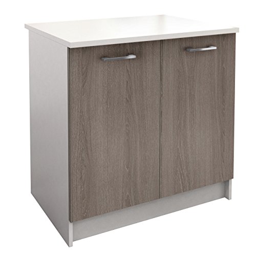 Berlioz Creations PRIMA PG8BPC Meuble Bas de Cuisine avec Plan de travail , 2 Portes décors Chêne 80 x 60 x 85 cm, Fabrication 100% Française