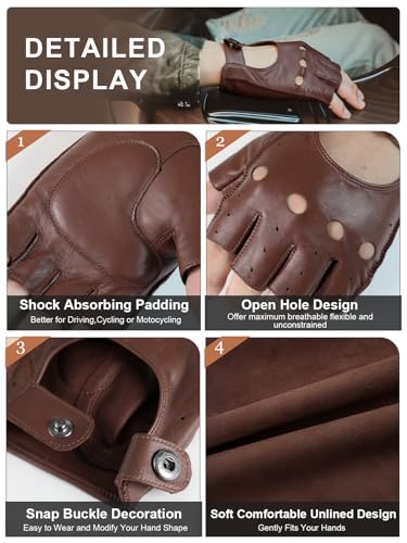 Image of GSG Men's Fingerless Leather Driving Gloves, Half Finger, lambskin | Half Finger Design, Breathable Comfort,Driving, Motorcycle Riding, Racing, Cycling, Daily Wear