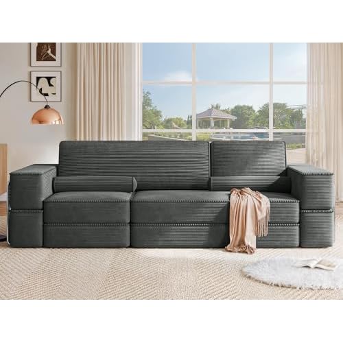 YITAHOME 103" Modular Sectional Sofa Couches Convertible Cloud Sofa Bed Comfy Easy-Clean Soft Corduroy Sectional Sofa with Deep Seat for Living Room Bedroom Grey