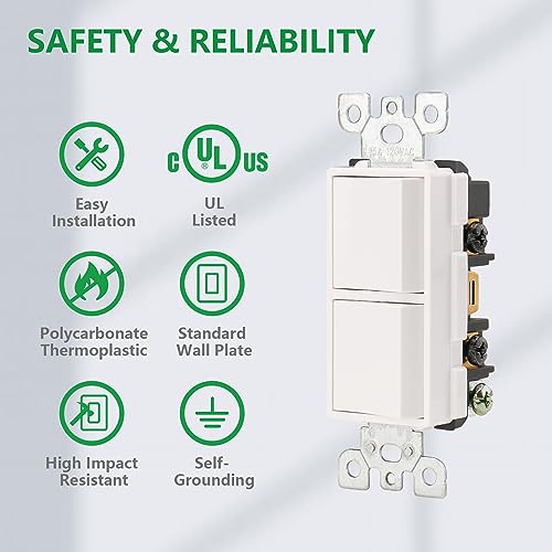 Wengart Duplex Rocker Combination Decorator Switch,120-277Vac 15A,Ground Terminal,Residential/Commercial Grade,2 Individual Switches,Ul Listed,Wall Plate Is Included,Pack Of 2 #TOP2