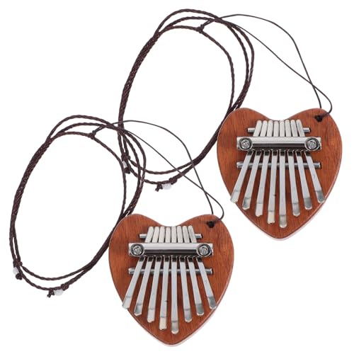 Totority 2pcs Heart-shaped 8-tone Mini Thumb Piano Kalimba, Portable Wooden Finger Piano with Instruction Booklet, Music Instrument for Beginners