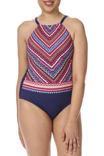 Amoena Womens Thassos High Neck One-Piece Swimsuit Blue