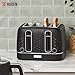 Haden Starbeck 4 Slice Wide Slot Stainless Steel Toaster with Adjustable Browning Control & Non-Slip Feet, Black & Chrome