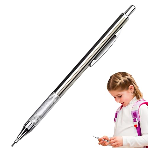 Portaminas automático – Portaminas de acero inoxidable, lápiz de dibujo de metal, mina de 0,9 mm, escuela, papelería, lápiz automático, bolígrafo de precisión | V natural multifuncional