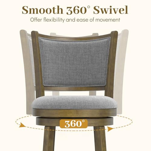 Juego de 2 butacos altos para barra de 30 pulgadas de GIANTEX, butacas giratorias con estructura de madera de caucho, asiento tapizado y reposapiés, para isla de cocina, café o pub miniatura 5