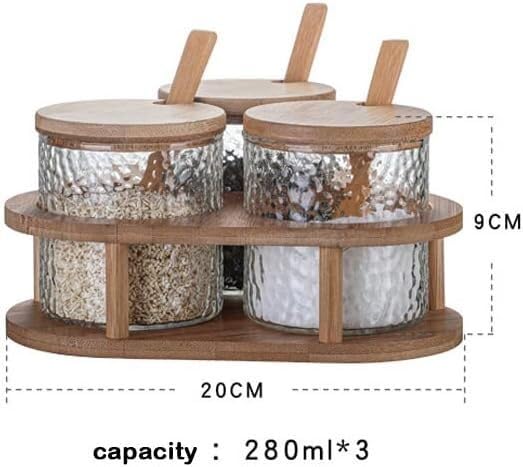 Pots d'assaisonnement, boîte à épices, coffret d'assaisonnement en verre, maison, cuisine, salière, stockage de bouteilles, pots à condiments, gadget, poivre, couvercle en bois, cuillère, pots à épice