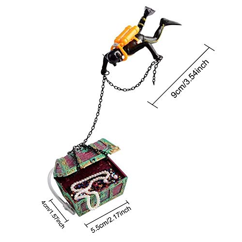 Holoras Action Aquarium Ornament, Aquarium Treasure Chest and Diver for Fish Tank Decorations