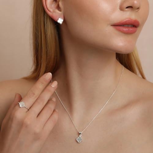 Madam Matmazel Yonca Gümüş Takı Set, Tamamı 925 Ayar Gerçek Gümüş, Kadın, Anneler Günü Hediyesi (Beyaz Sedef-Yüzük-17-) - Görsel 4