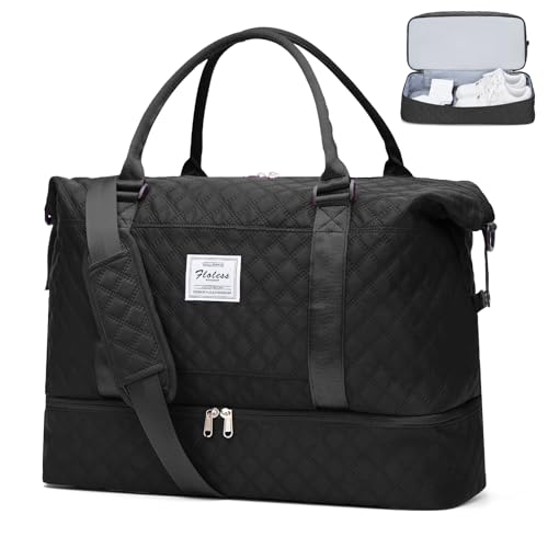 SYCNB Weekender Bags for Women,Personal Item Travel Bag with Shoes Compartment,Overnight Travel Duffel Bag,Gym Bag，Black